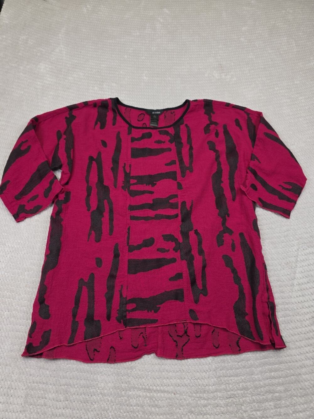 Ali Miles Shirt Womens Large Abstract Zebra Striped 3/4 Sleeve Linen Blend